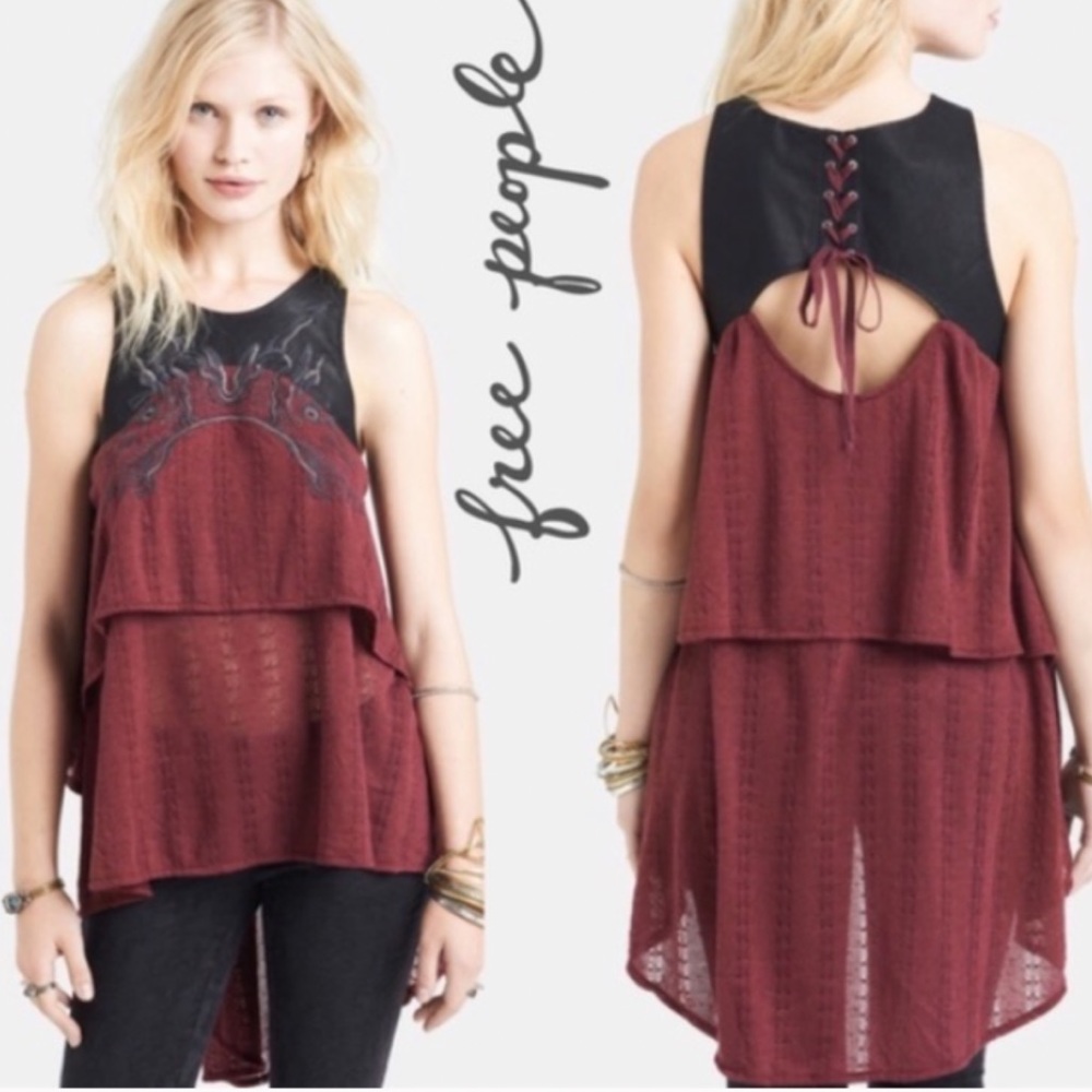 FREE PEOPLE Vegan
Leather Tunic Tank Top Lace Up
SIZE MED NWOT